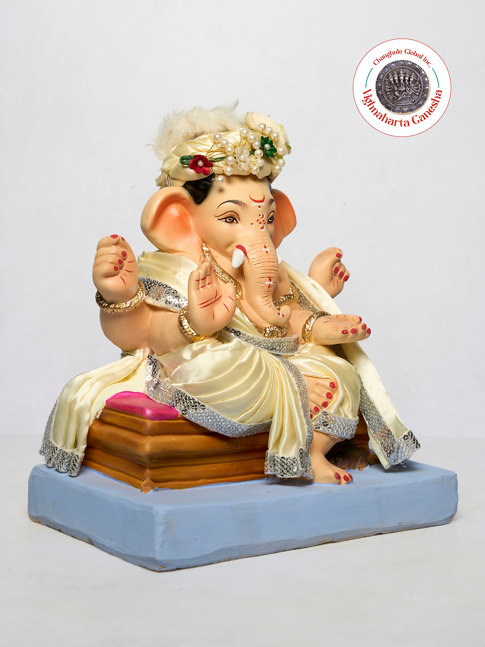 Thumbnail: 12" Vighnaharta Ganesha (VGUK 134) | Clay Ganesha