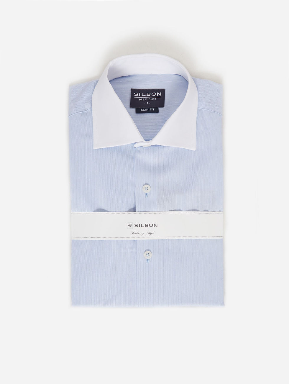 Miniatura: Camisa vestir estructura azul cuello blanco