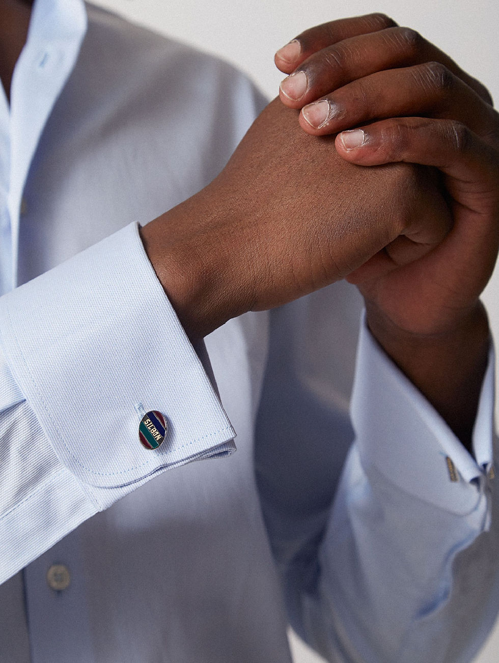 Miniatura: Camisa vestir estructura azul cuello blanco