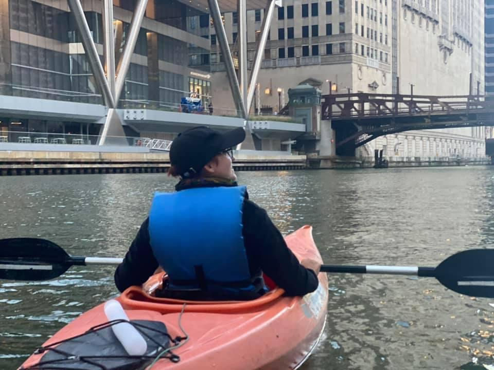 a kayaker on the Chicago River
