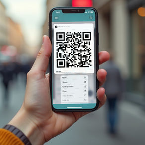 Eye-level view of a traveler using a smartphone with eSIM activated in an a busy street