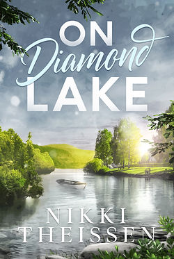 The cover of On Diamond Lake, which shows a solitary row boat in the middle of a serene lake surrounding by rolling hills