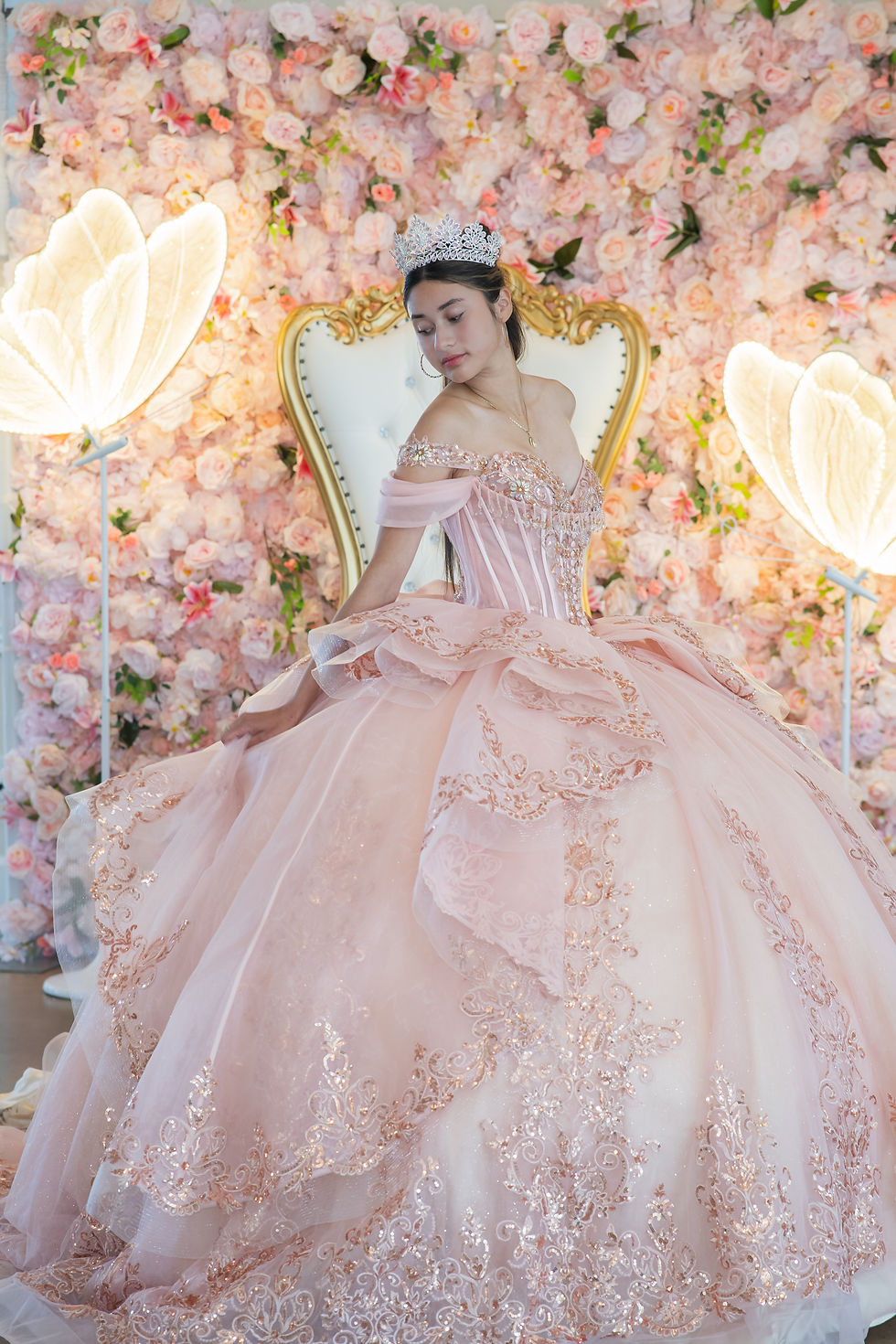 Young women wearing a pink quinceañera gown at Castle Manor