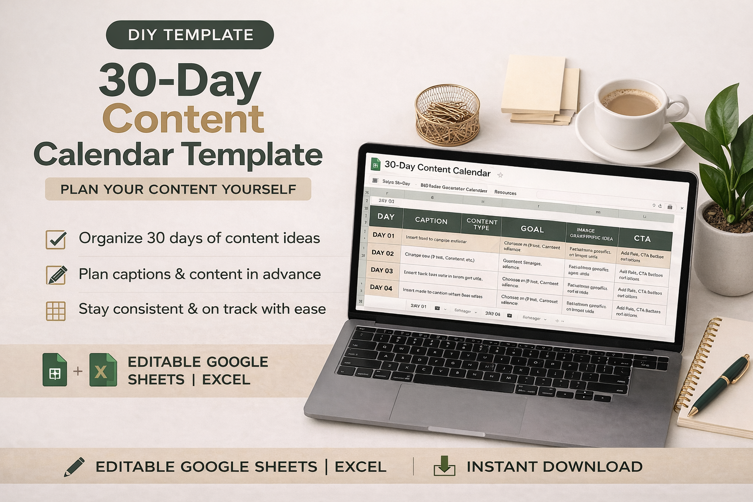 30-Day Content Calendar Template (Plan Your Social Media Yourself)