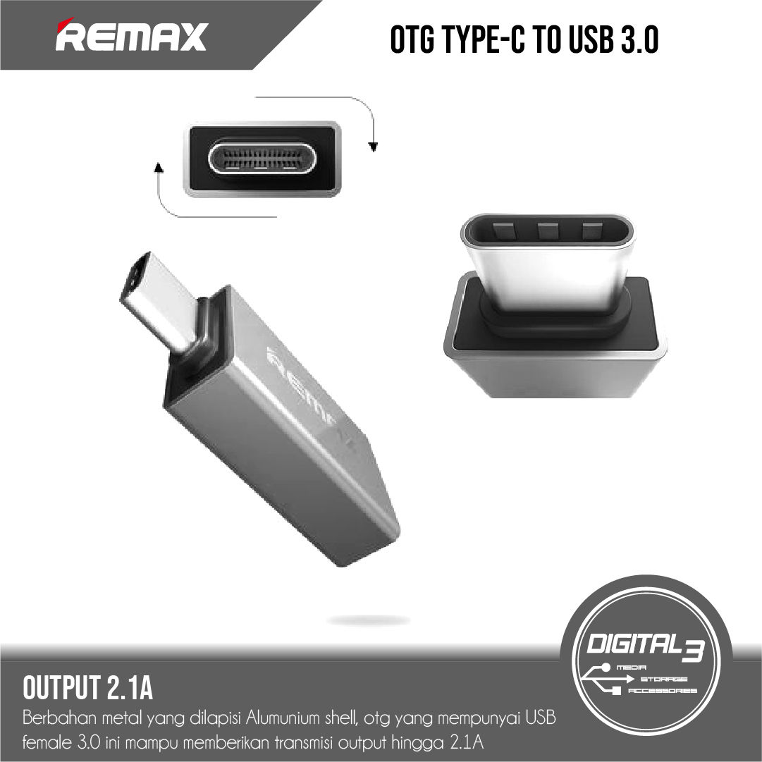 Remax OTG Type C USB 3.0, USB Type A Female to Type C Male