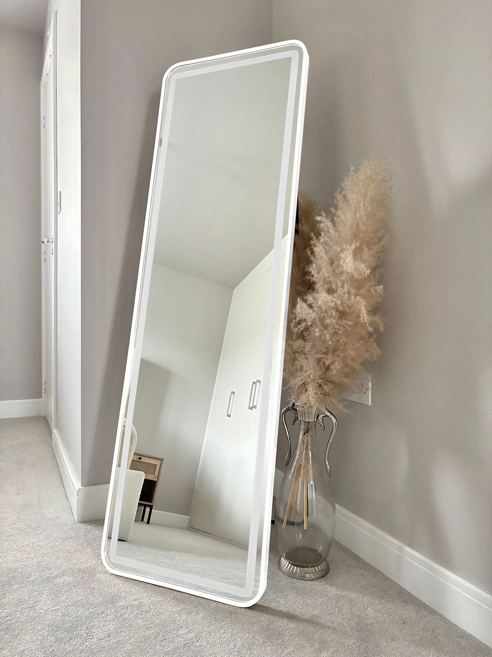 Thumbnail: LED Tall White Metal Mirror 145cm
