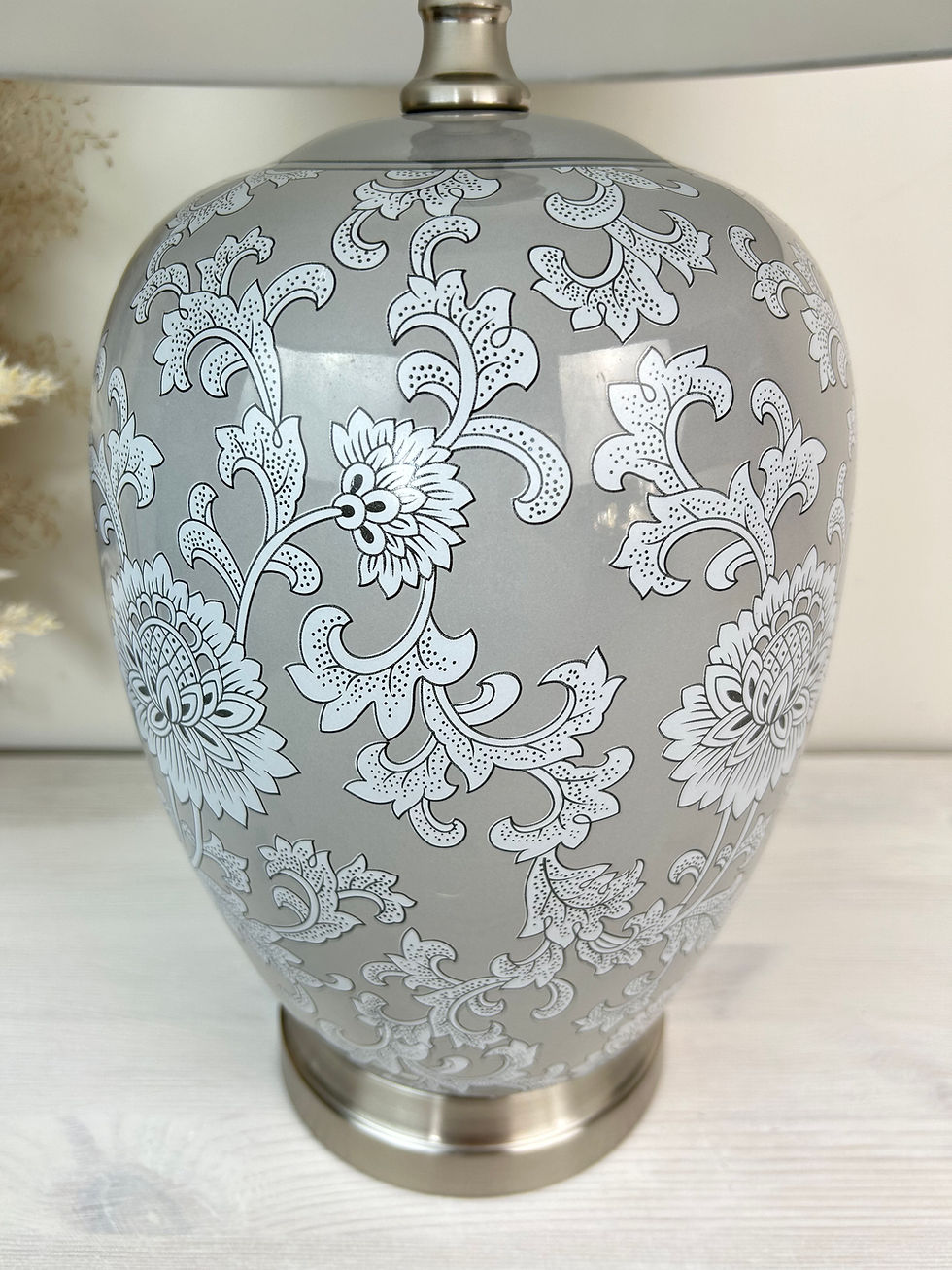 Thumbnail: Grey Floral Ceramic Table Lamp