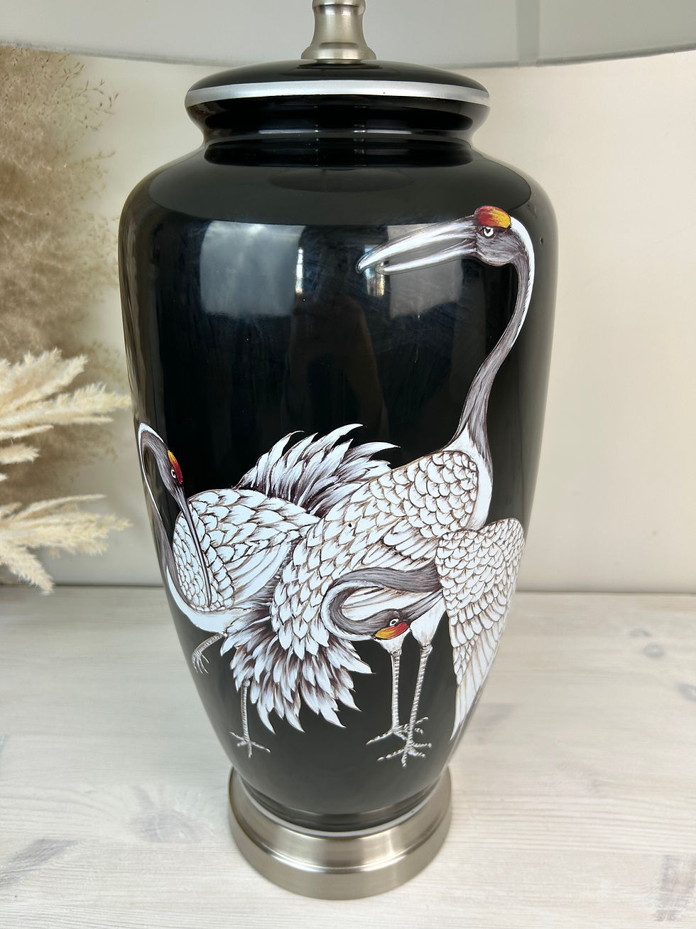 Thumbnail: Black Oriental Crane Ceramic Table Lamp