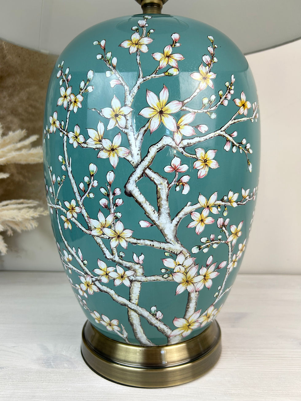 Thumbnail: Teal Blossom Oriental Ceramic Table Lamp