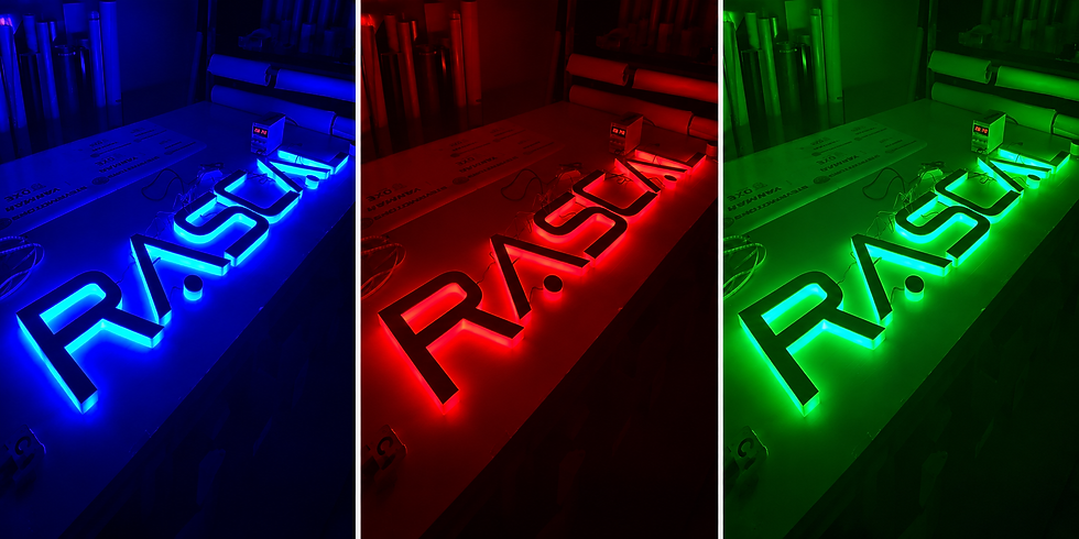 RASCAL custom boat name displaying blue red and green RGB LED lighting options