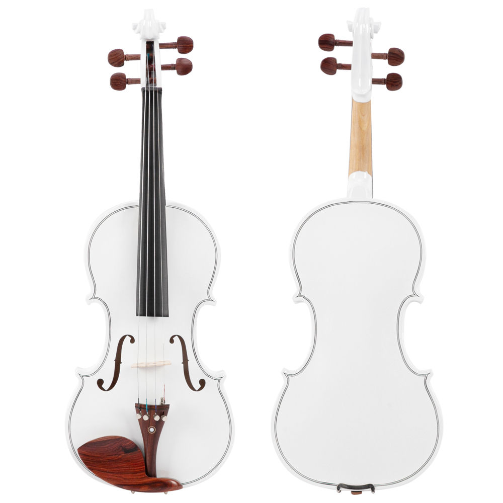 4/4 (Full Size) Upscale White Matte Violin with Case, Bow, Bridge, Rosin, Strings, Shoulder Rest, Tuner