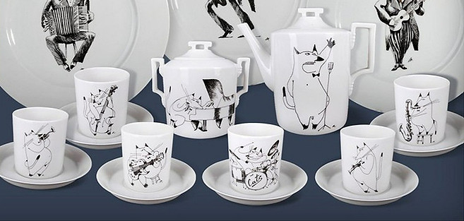 "CAT JAZZ" Tea service. Porcelain 