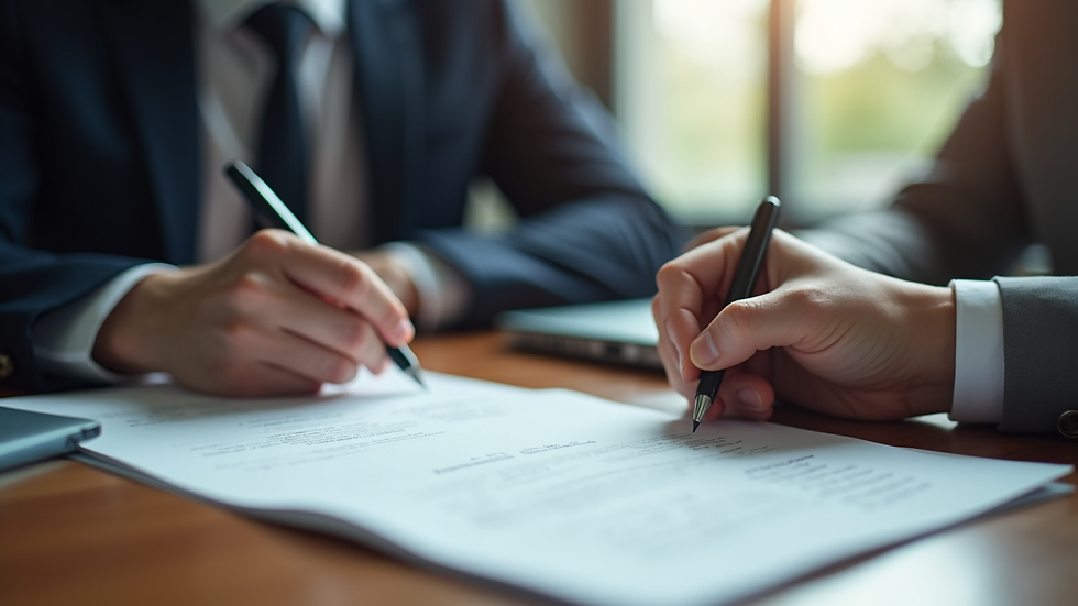 Close-up view of a mobile notary signing documents in a client’s office