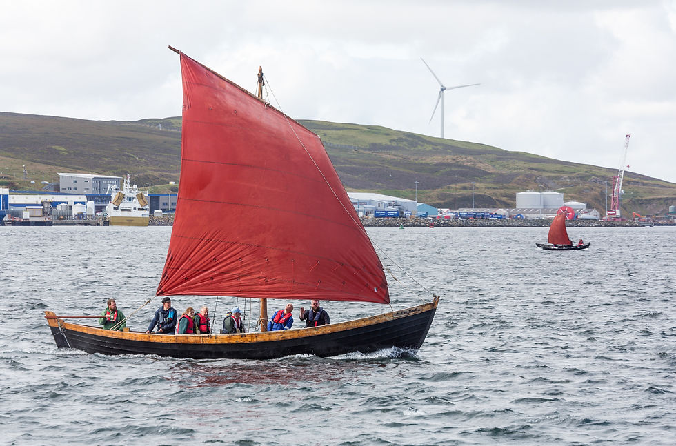 Sixereen 'Far Haaf' under sail during Shetland Boat Week 2019. Photograph ©Maurice Henderson