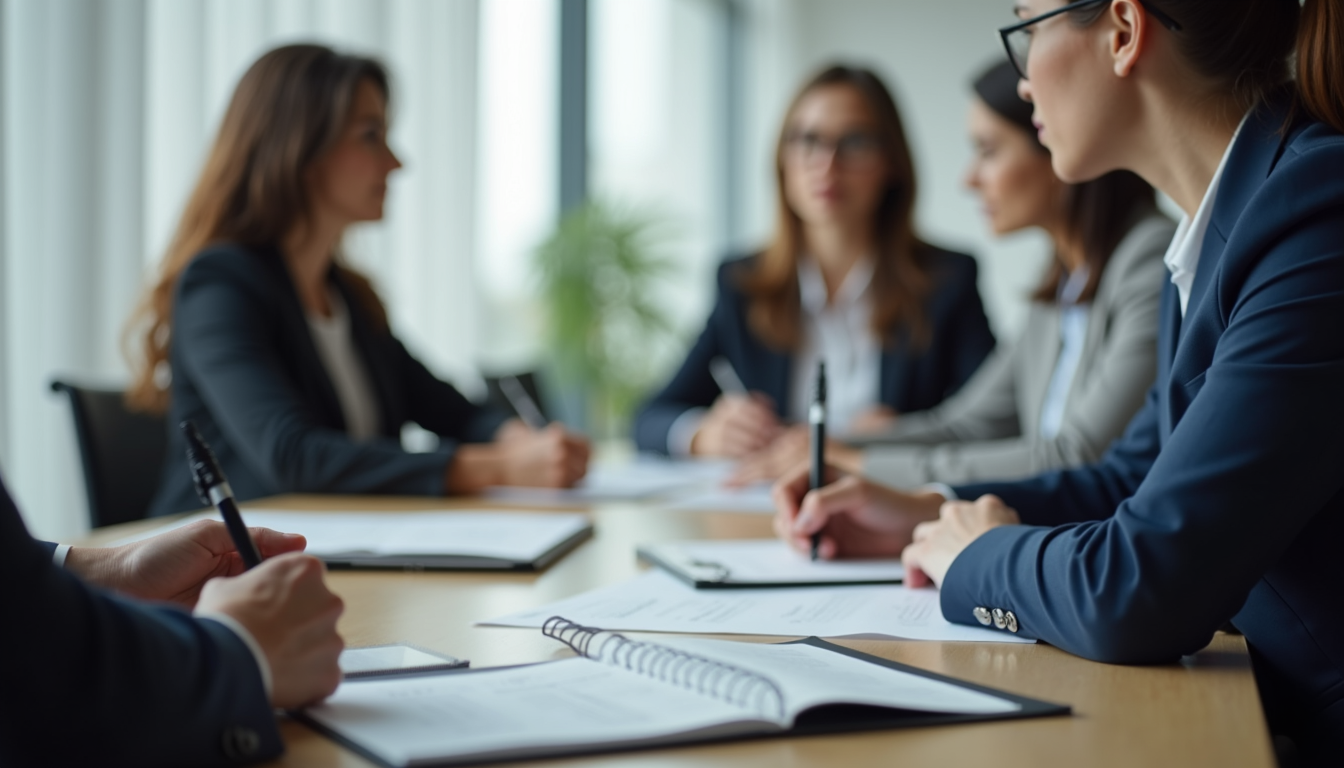 Close-up view of a training session with board members taking notes