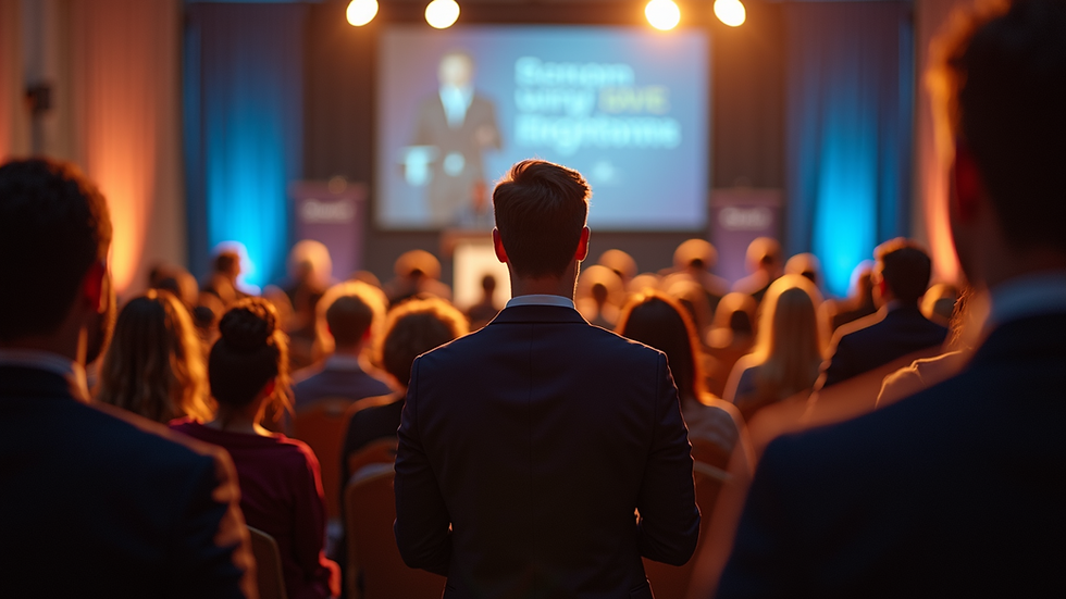 Eye-level view of a fundraising event with a speaker addressing the audience