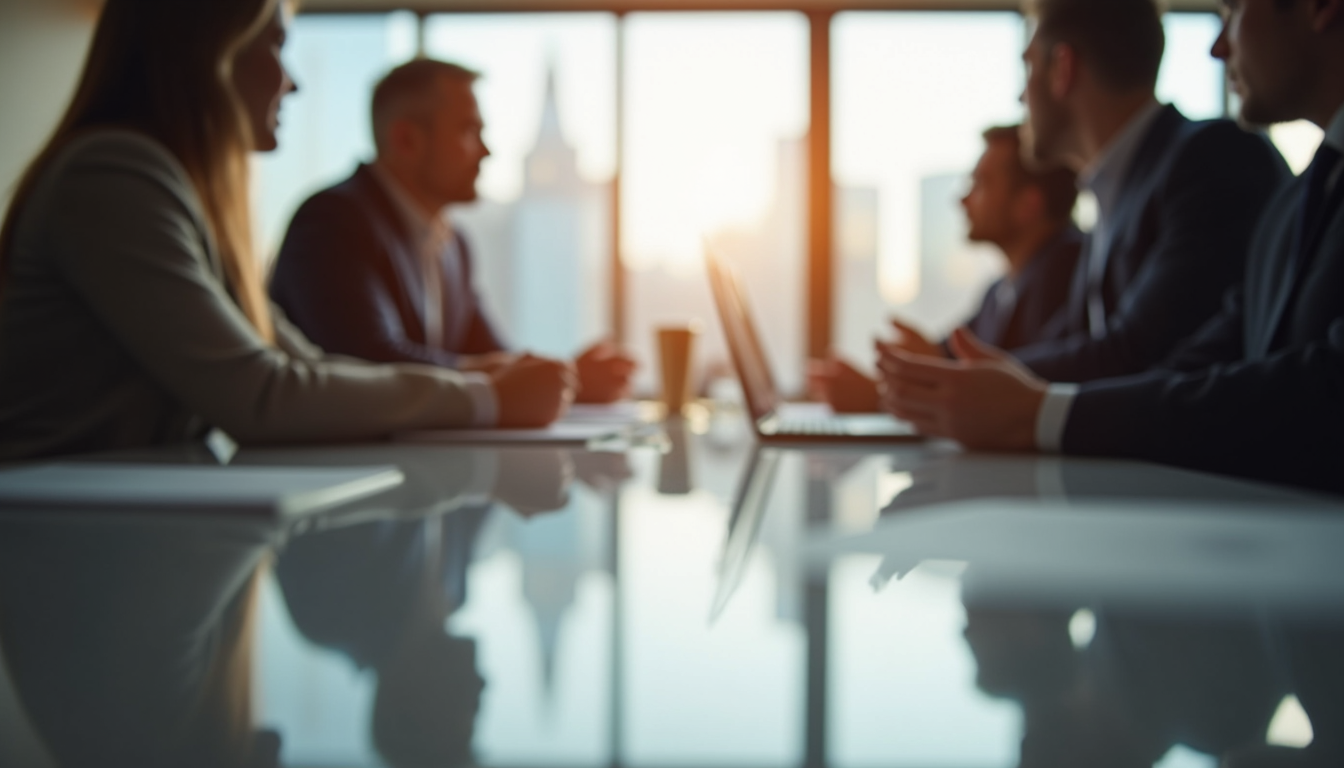 Eye-level view of a conference room with a board meeting in progress