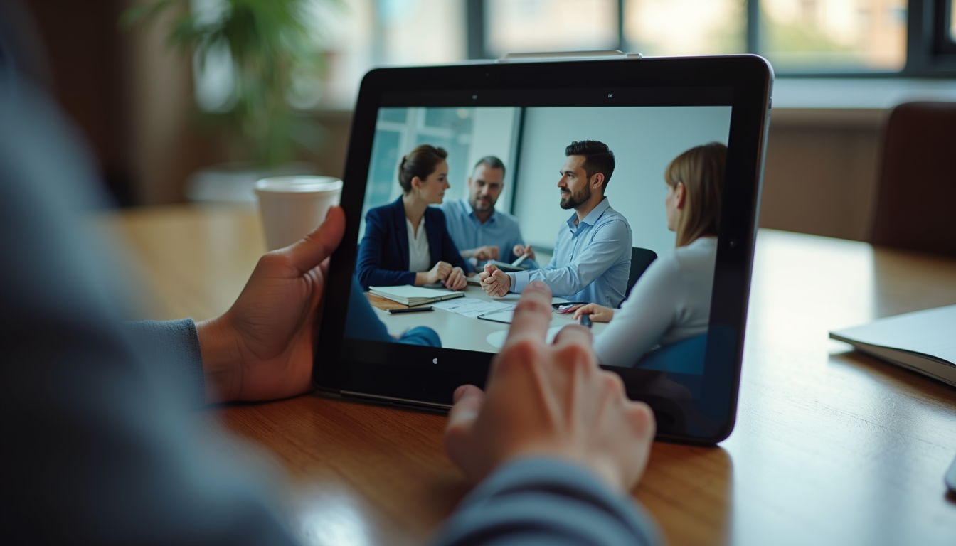 Close-up view of a tablet showing a governance training video