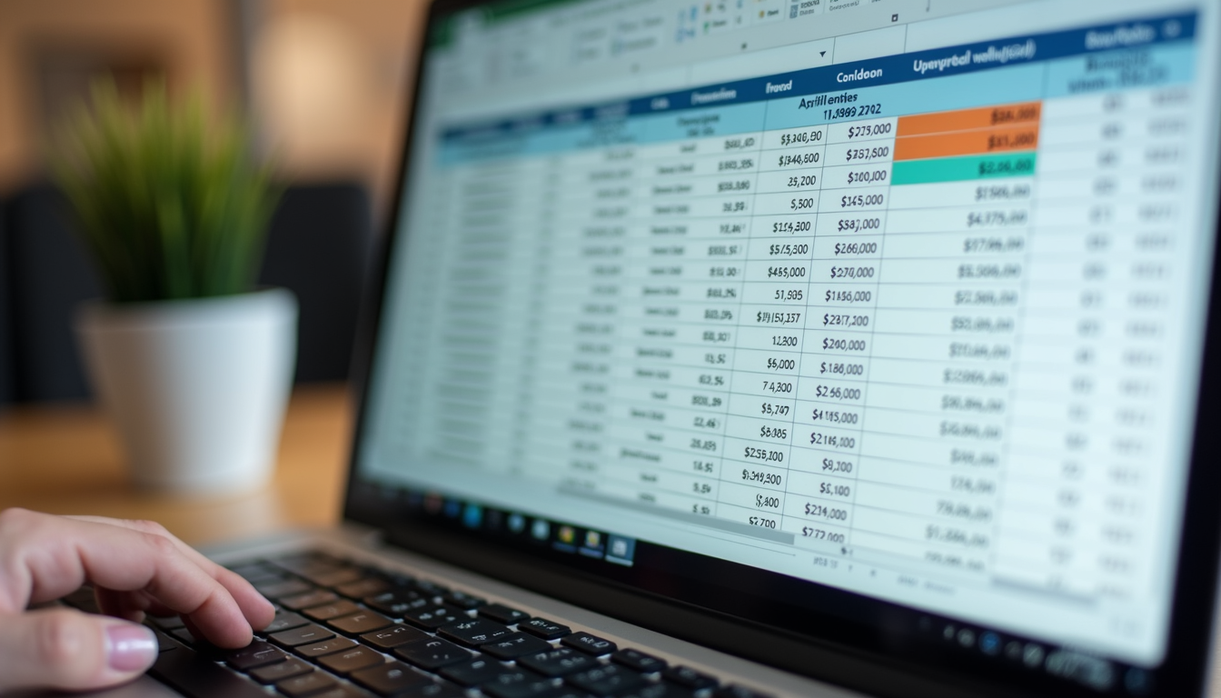 Close-up view of a fundraising budget spreadsheet on a laptop screen