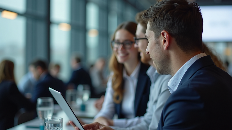 Close-up view of event staff coordinating logistics at a corporate event