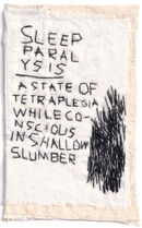 Textile sampler by artist Megan Kennedy. The artwork features the definition of sleep paralysis