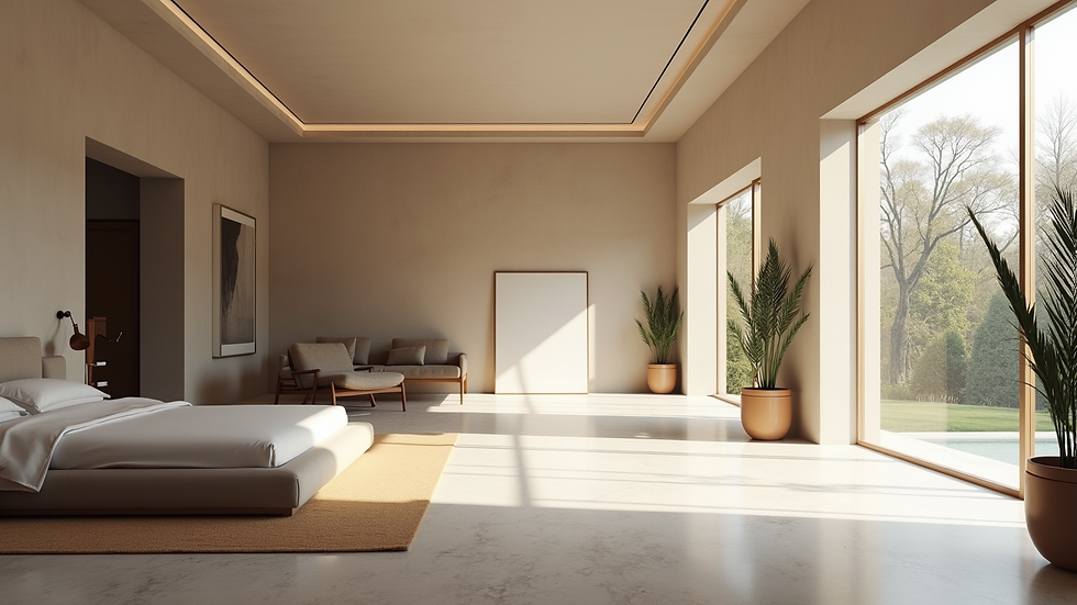 High angle view of a luxury home interior with open floor plan and natural light