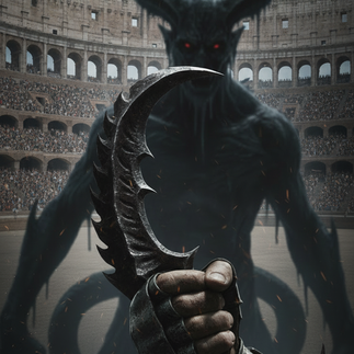 Symbolic depiction of spiritual darkness opposing Blandina during her martyrdom.