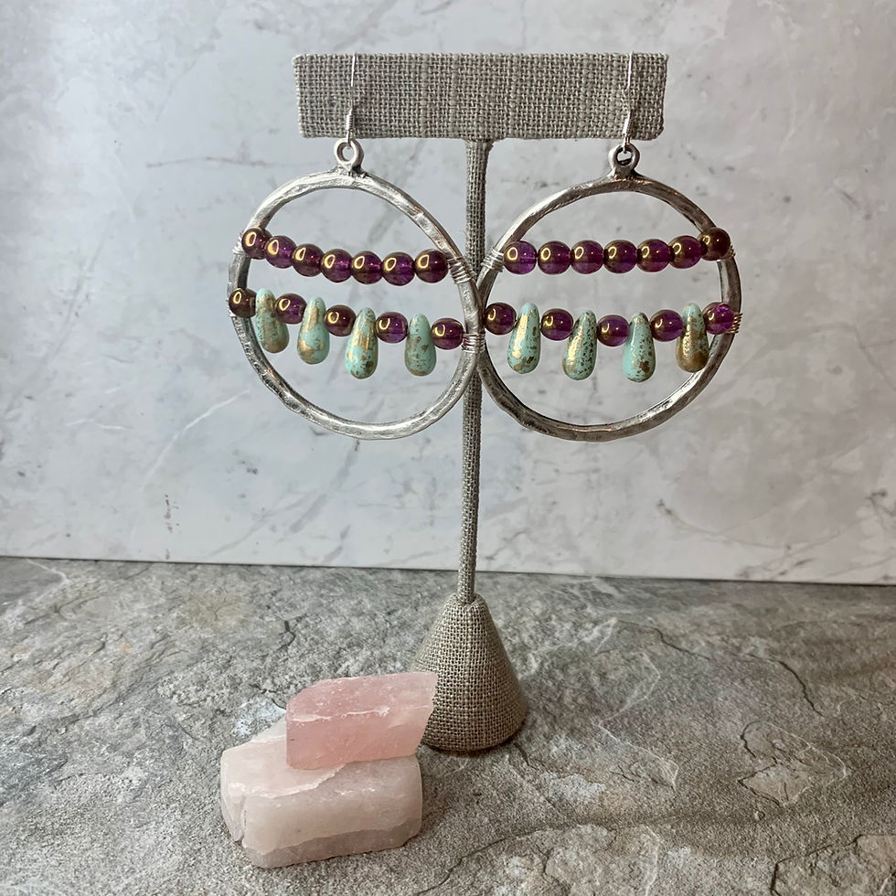 Bronzed Rose & Mint Silver Hoops 