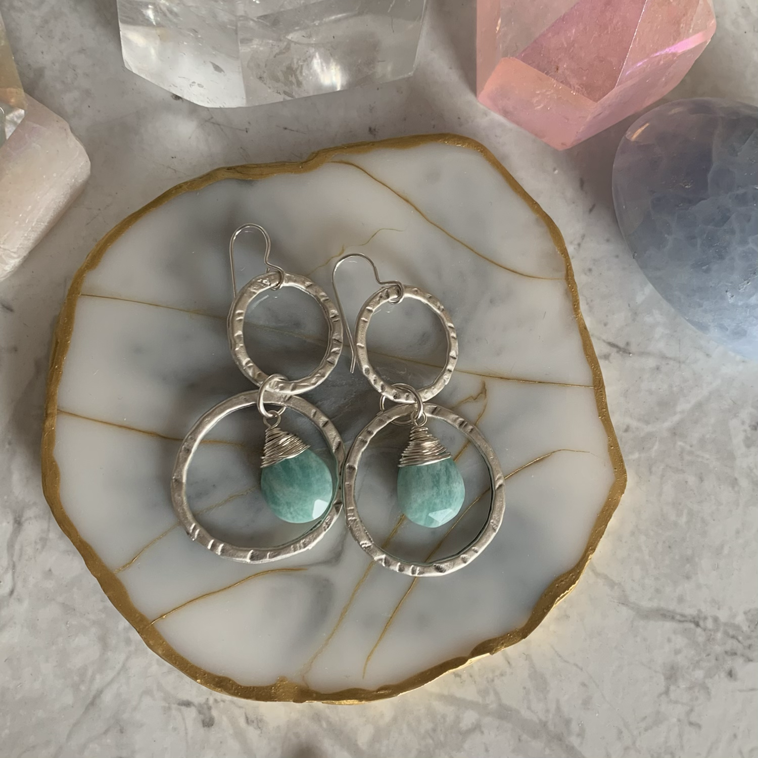 Hammered Silver Amazonite Stack Hoops