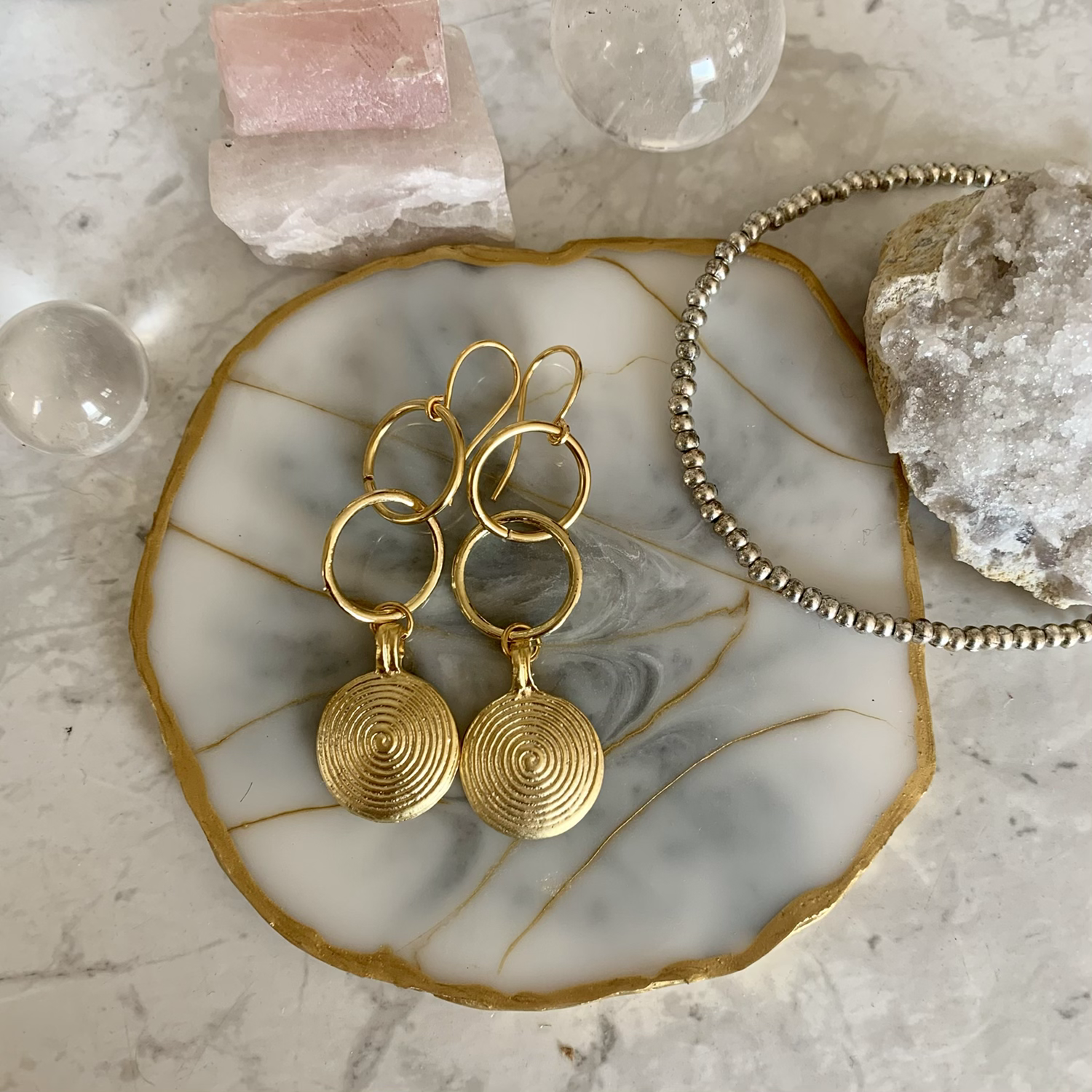 Gold Link Spiral Drops