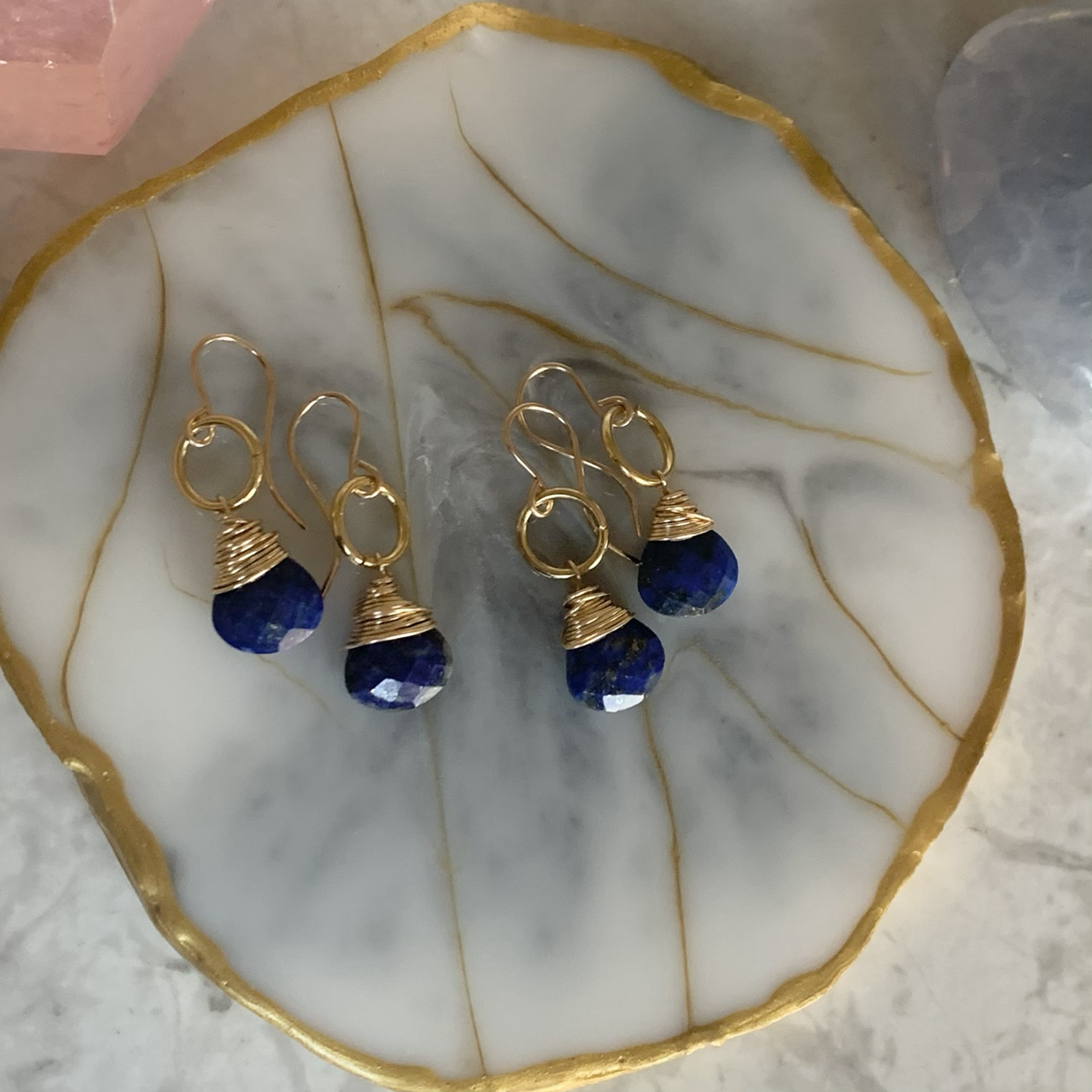 Golden Wrapped Lapis Lazuli Drops