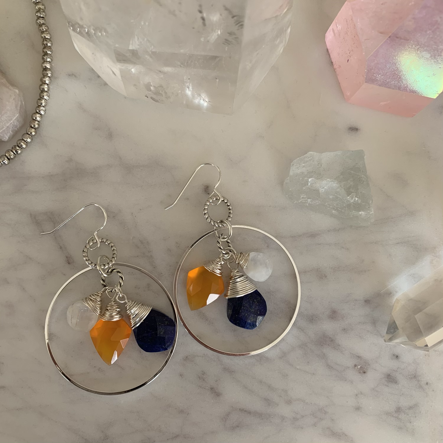 Multi-Gem Silver Hoop