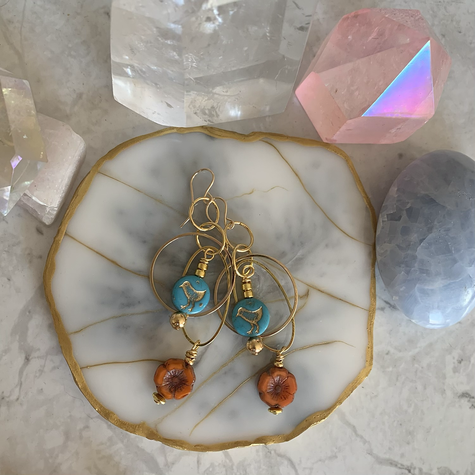Thumbnail: Golden Sweet Bird & Flower Hoops 