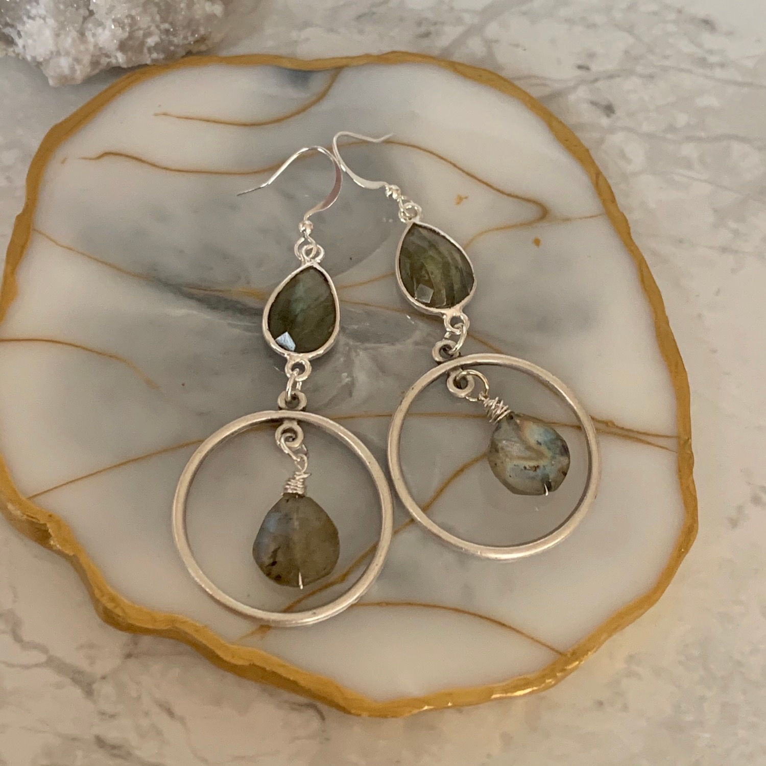 Double Labradorite Hoops 