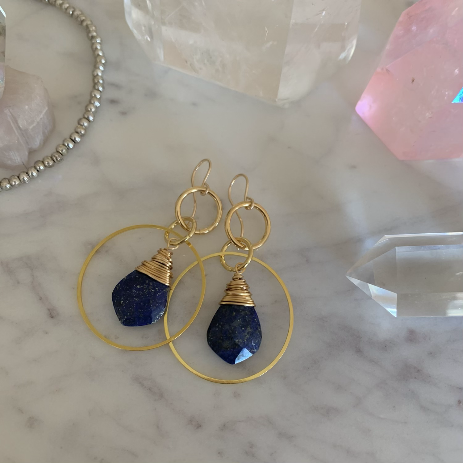 Golden Wrapped Lapis Lazuli Hoops