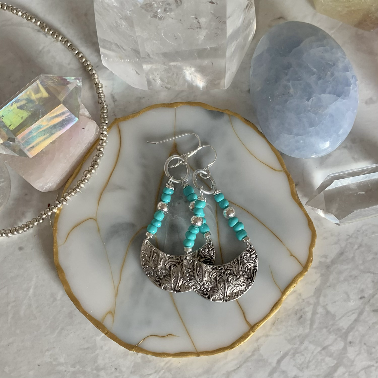 Silver Floral Turquoise