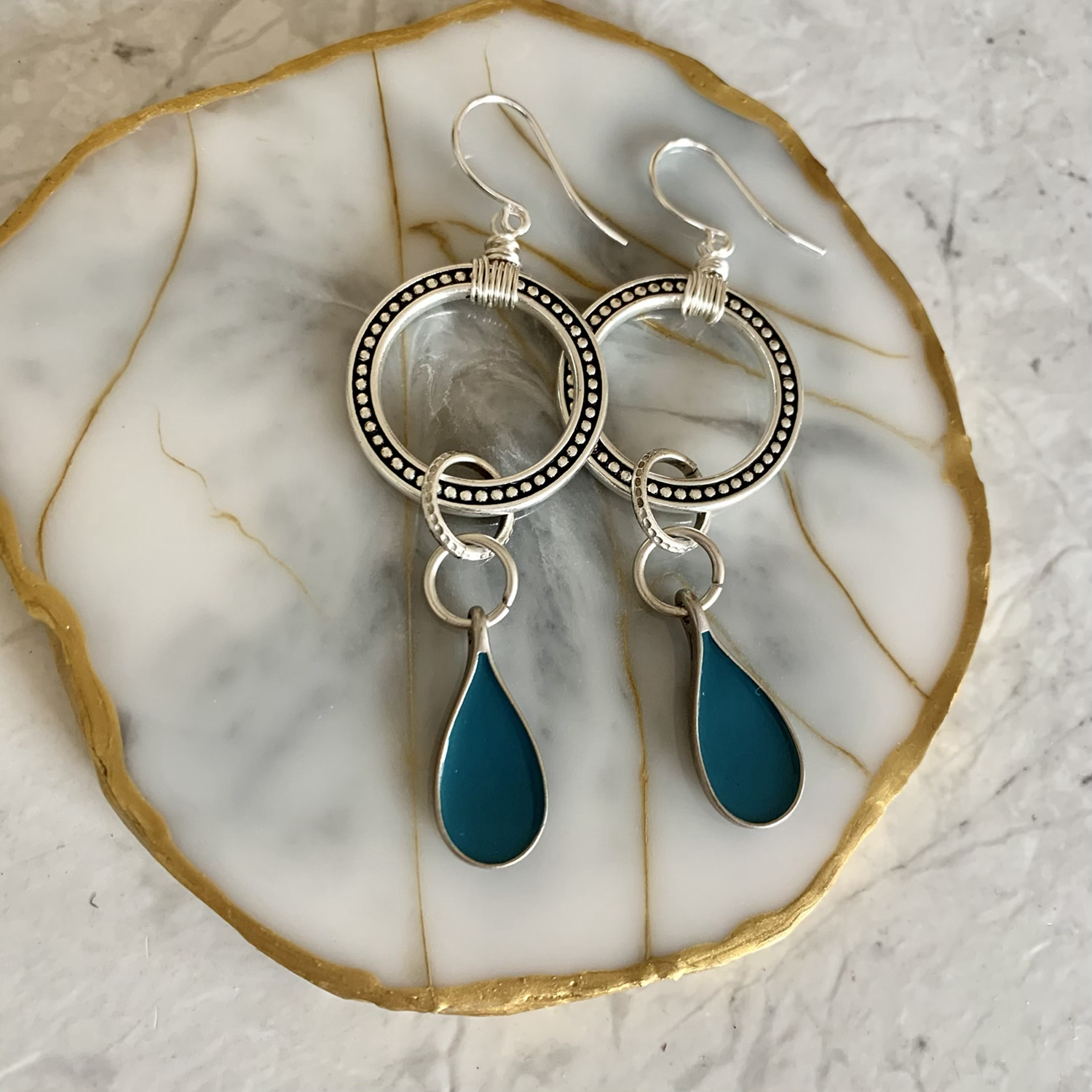 Silver Beaded Drop Hoop