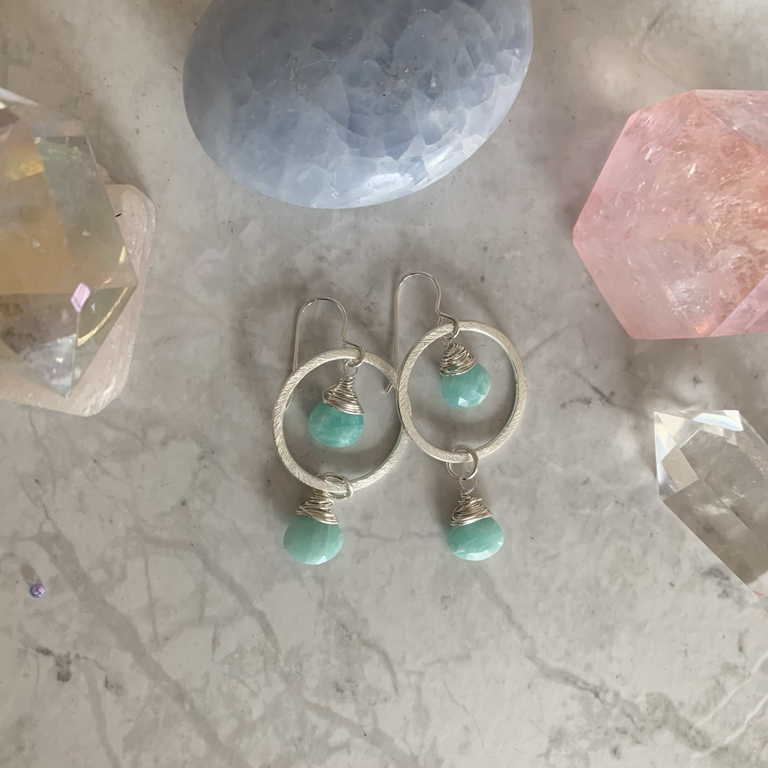 Silver Double Amazonite Hoop Drops