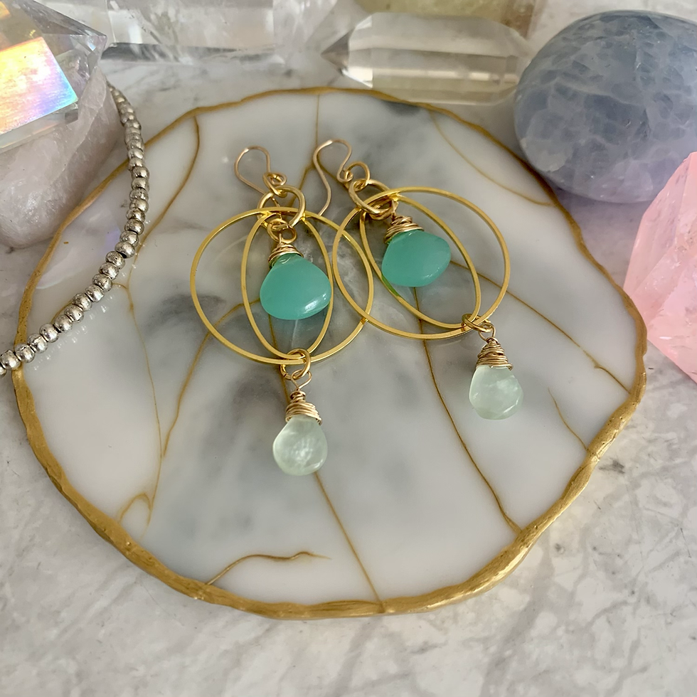 Thumbnail: Aqua Chalcedony & Prehnite Gold Hoops