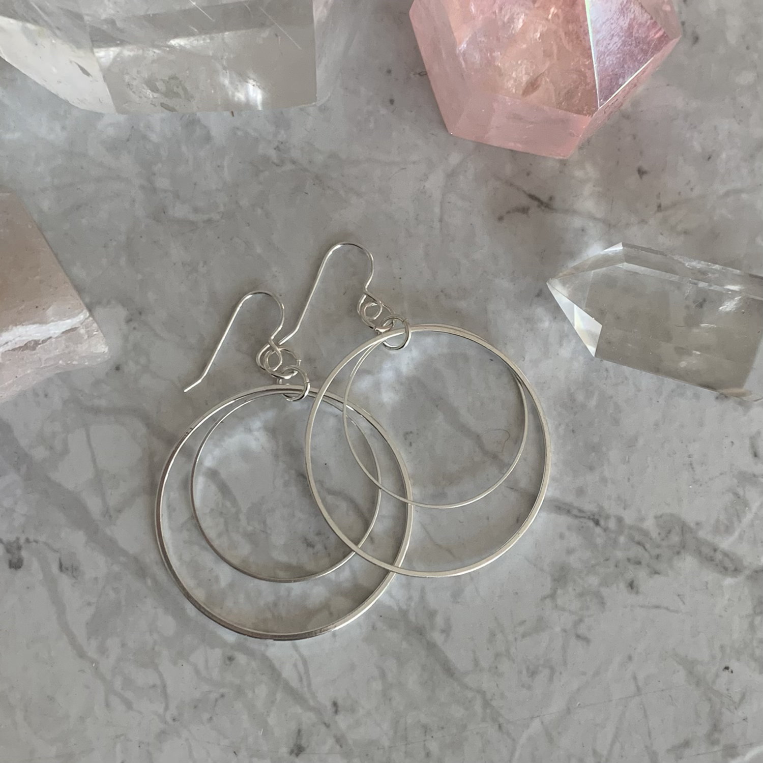 Double Simple Silver Hoops