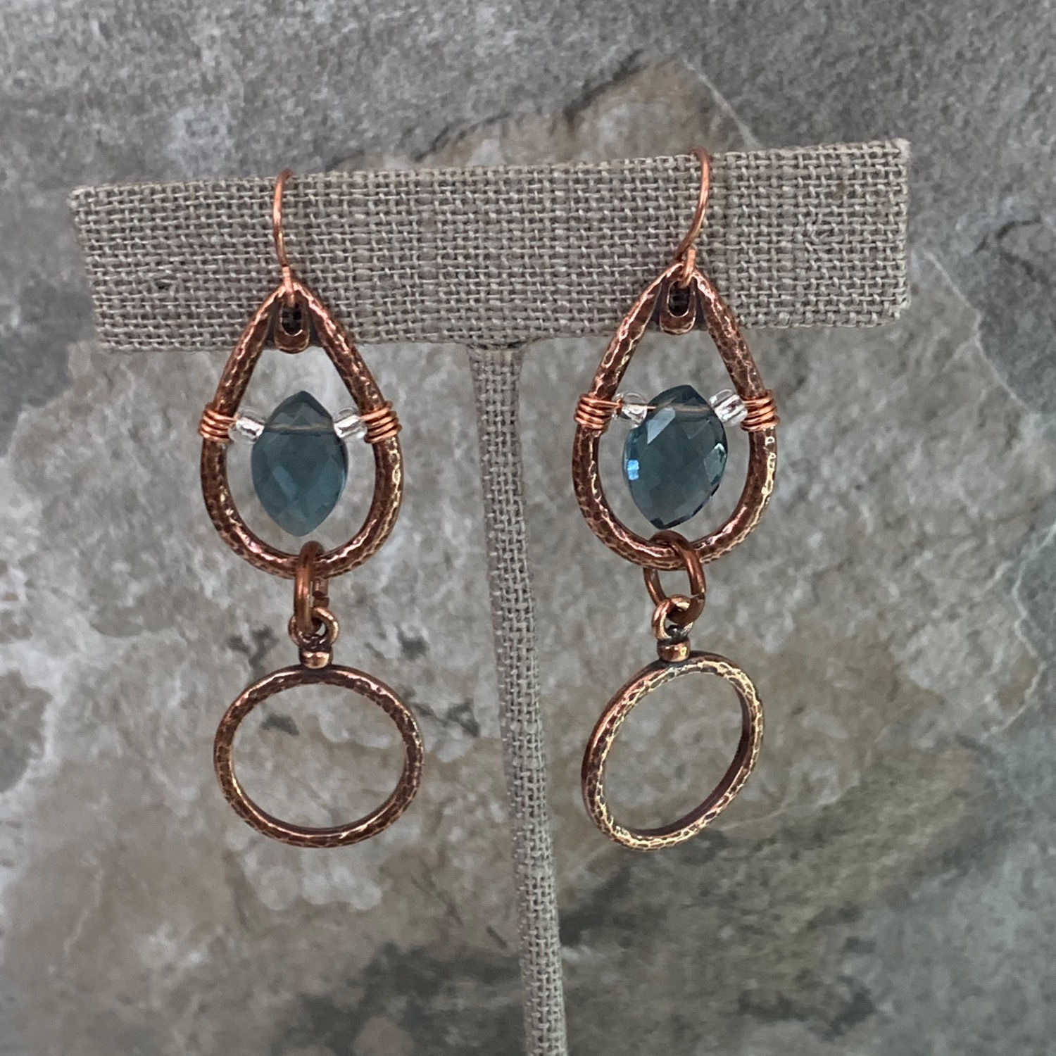 Copper Drop Hoop with London Blue Quartz