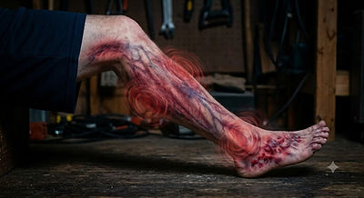 Leg with an aching and throbbing feeling
