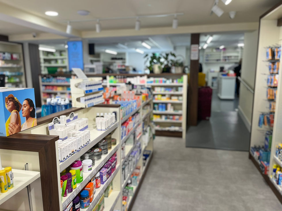 Renovated pharmacy interior showing modern design and layout