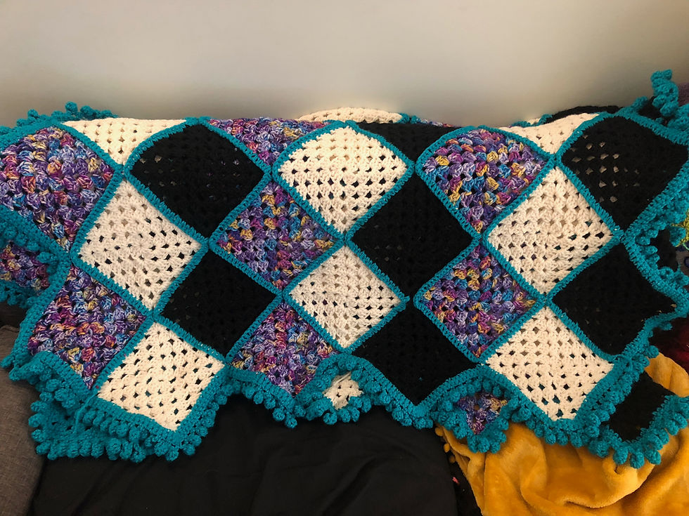Granny Square Throw with Pom-Pom Fringe