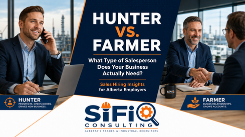 SiFi Consulting blog thumbnail comparing hunter vs. farmer salespeople, with one professional prospecting for new business and another building client relationships.