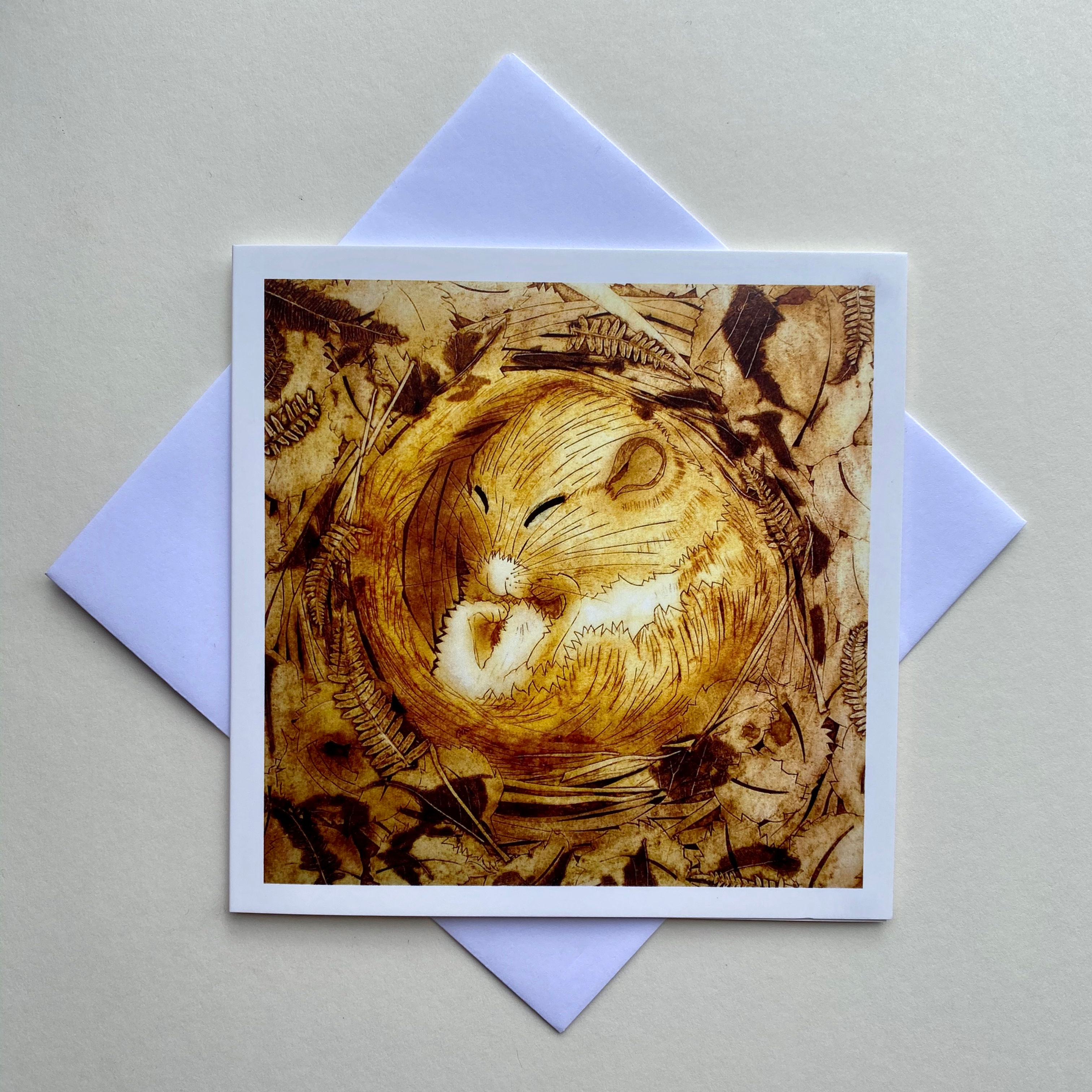 Greetings card. Dormouse sleeps