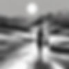 A woman walking toward a water well depicted in a grayscale abstract setting.jpg