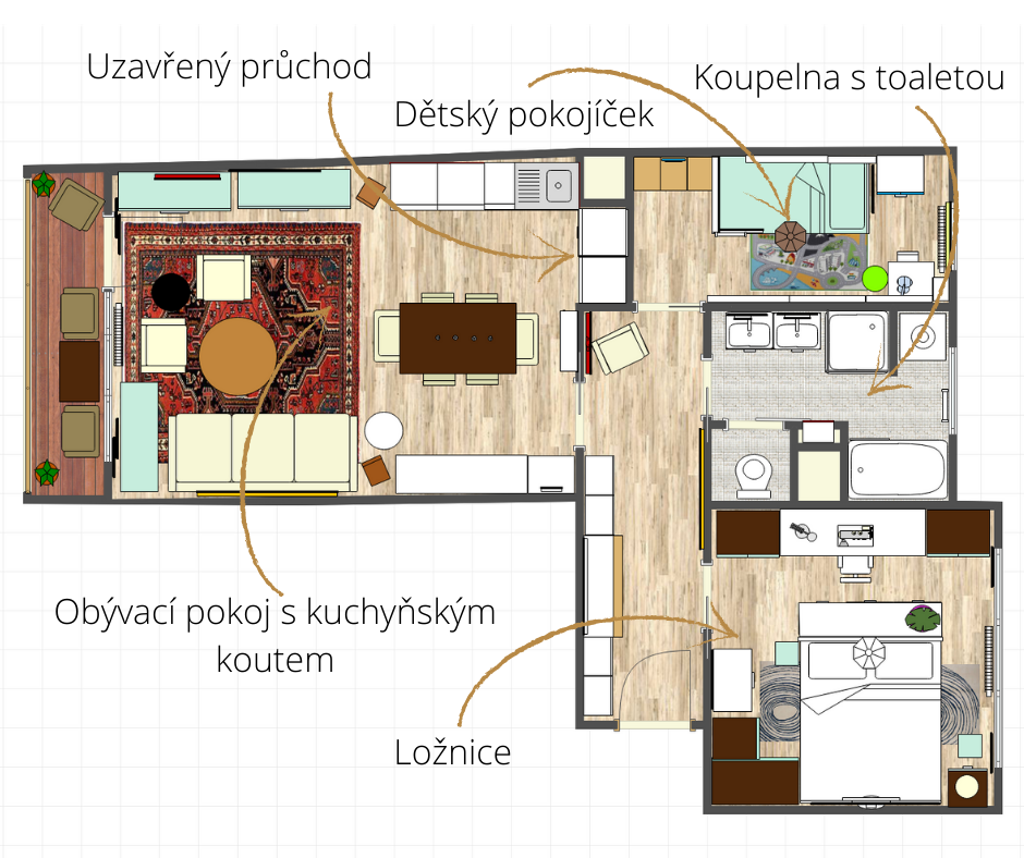 Prozkoumejte uzavřený průchod, kde vznikla skvělá nika pro další prostor kuchyňského koutu.