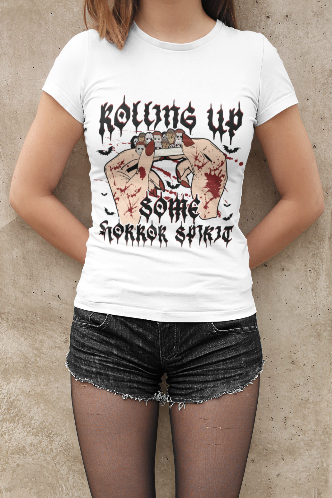 Rolling Up Some Horror Blood Halloween Blut Baumwolle Damen T-Shirt Tailliert