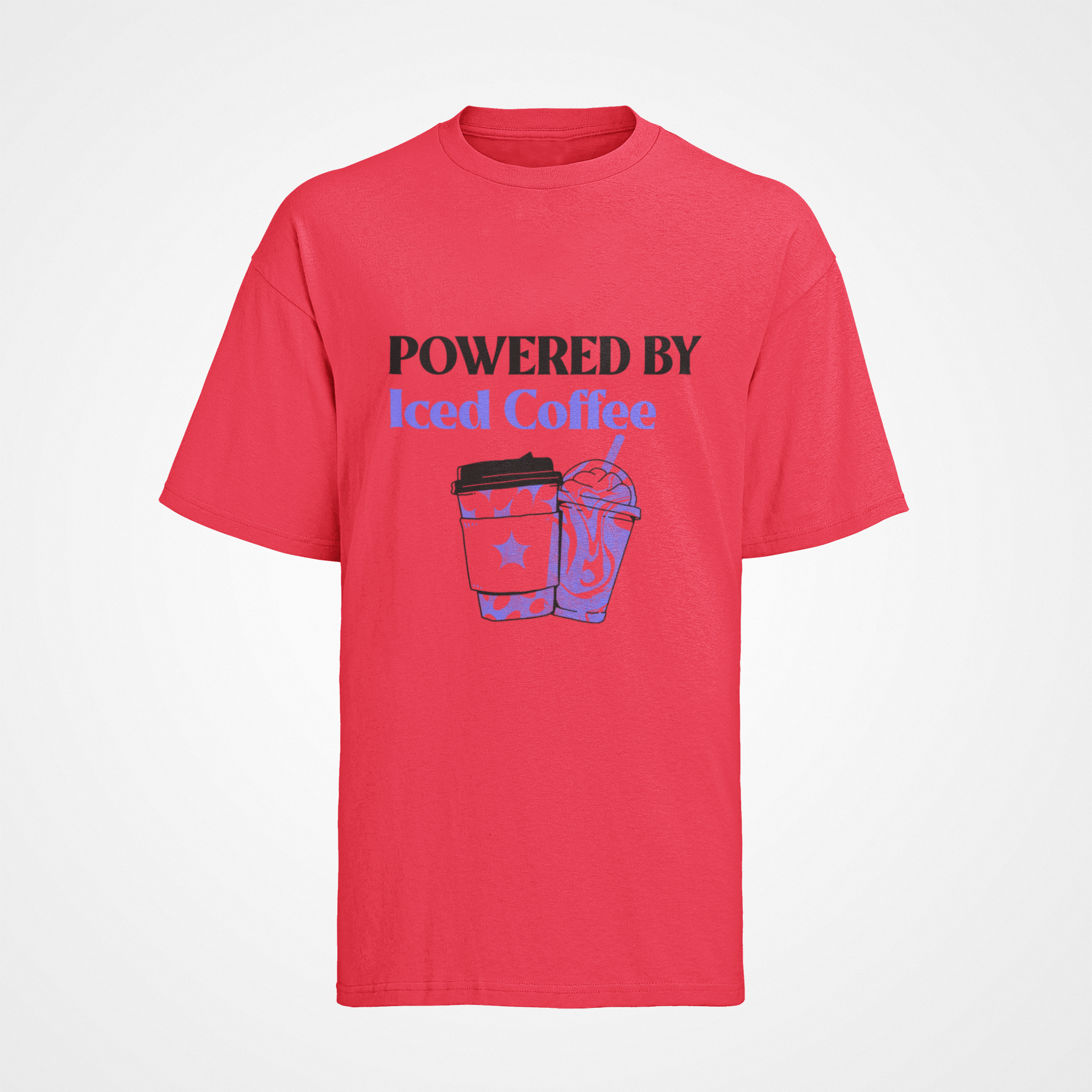 Herren T-Shirt Bio Baumwolle Kaffee Spruch: Powerd by iced Coffee